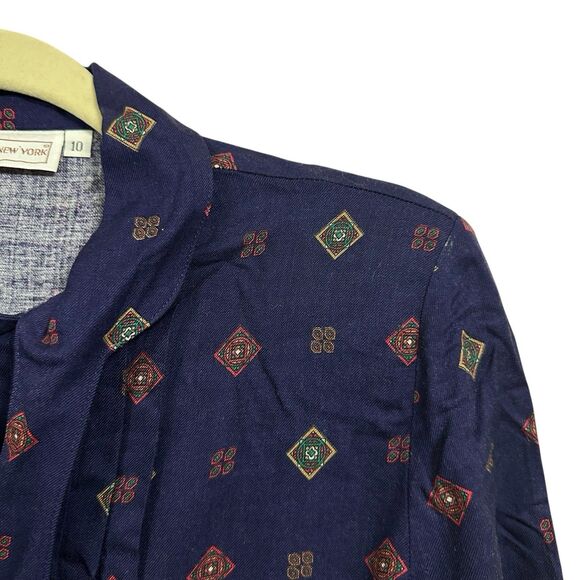 Jones New York Women’s Sz 10 Purple Diamond Pattern Blouse Shirt Button Up Top - Picture 4 of 7